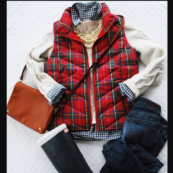 Lands End Plaid Down Puffer Vest Size XL - Picture 1 of 12